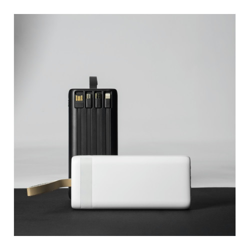 Power Bank Plástico 20.000mAh com Lanterna e Cabos Integrados