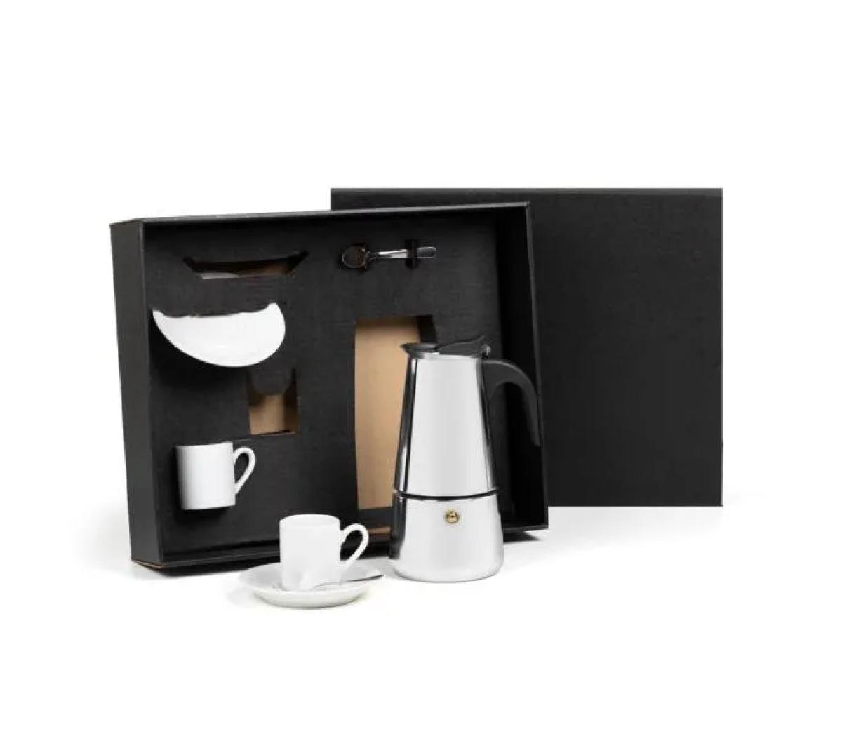 Kit para Café em Aço Inox e Porcelana