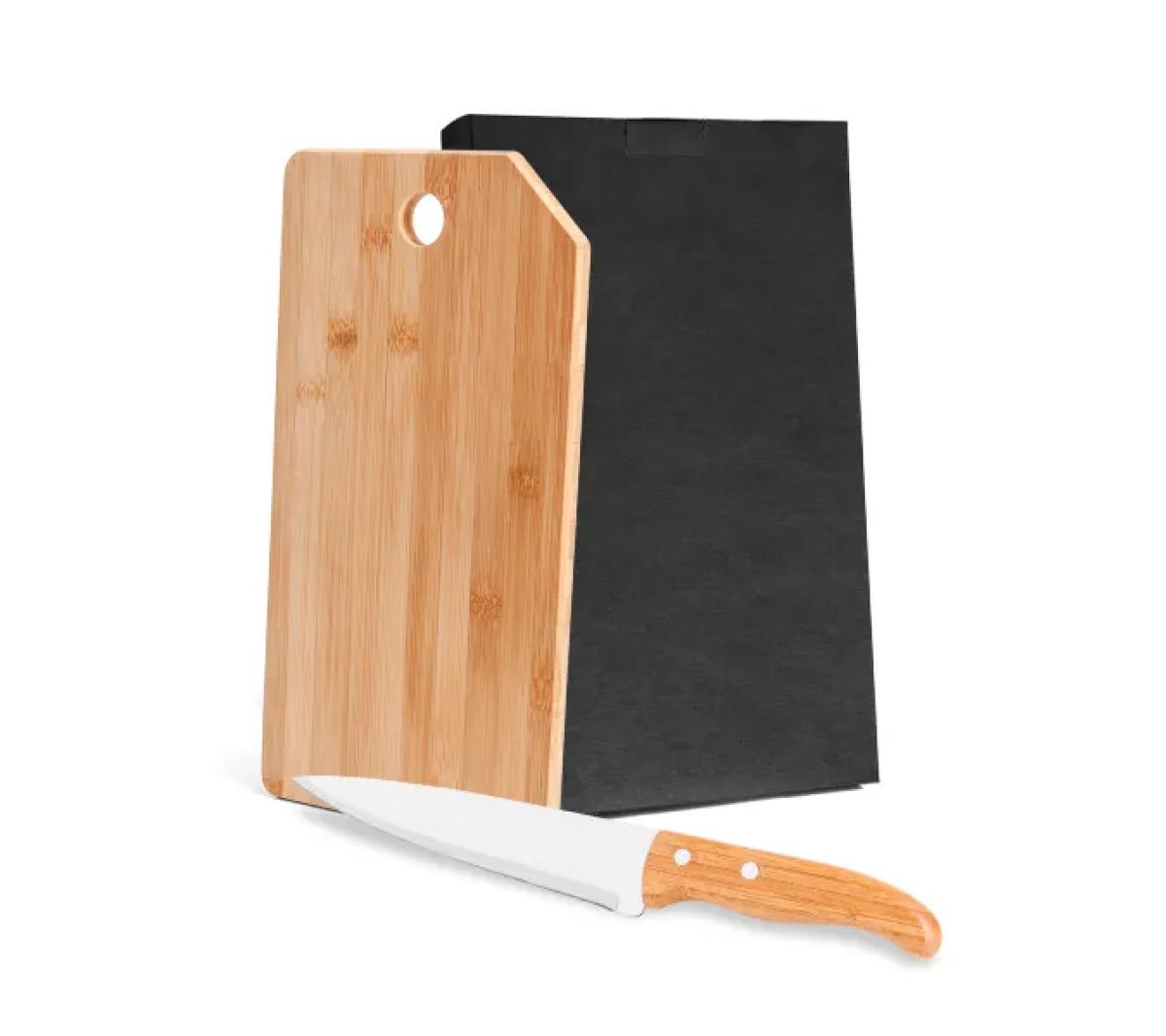 Kit Churrasco 2 Peças Tábua e Faca Bambu Aço Inox