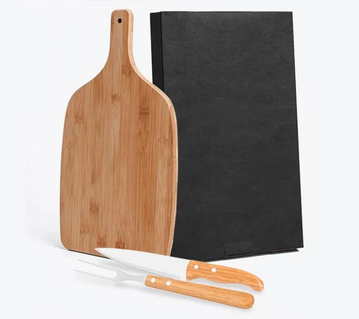 Kit Cozinha Bambu e Inox com Tábua e Utensílios