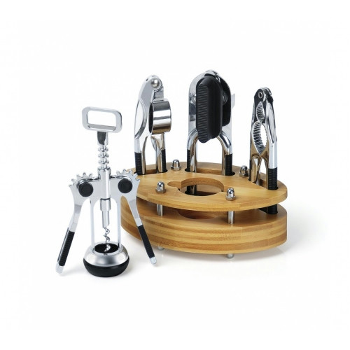 Kit Vinho 5 Peças Metal e Bambu 20x18,5cm