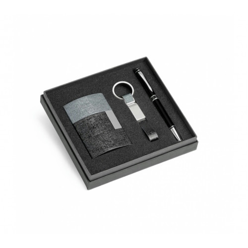 Conjunto Executivo Couro Sintético e Metal 3 Peças 97x65mm