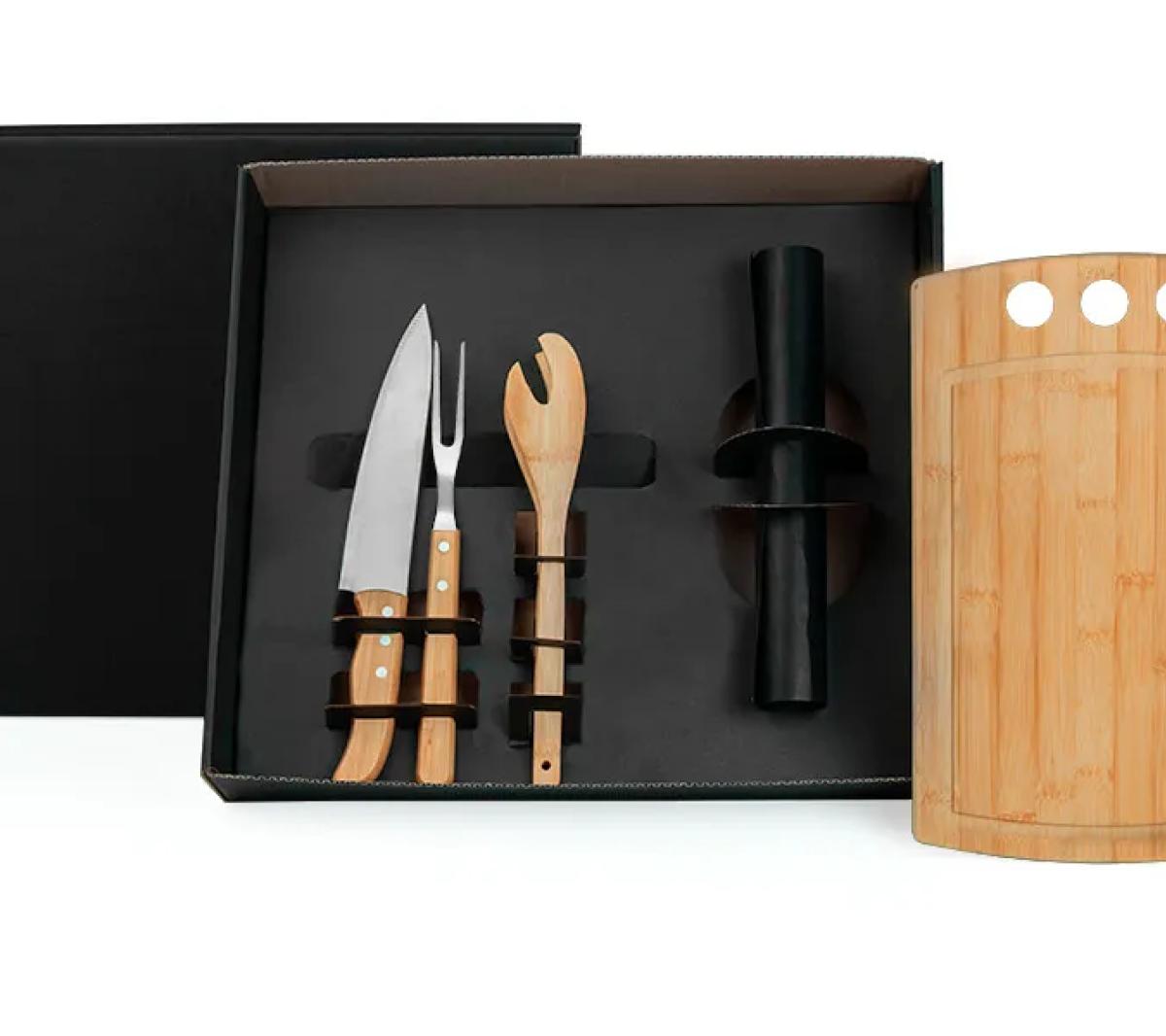 Kit para Churrasco com Esteira Grill em Bambu e Inox 40x30cm