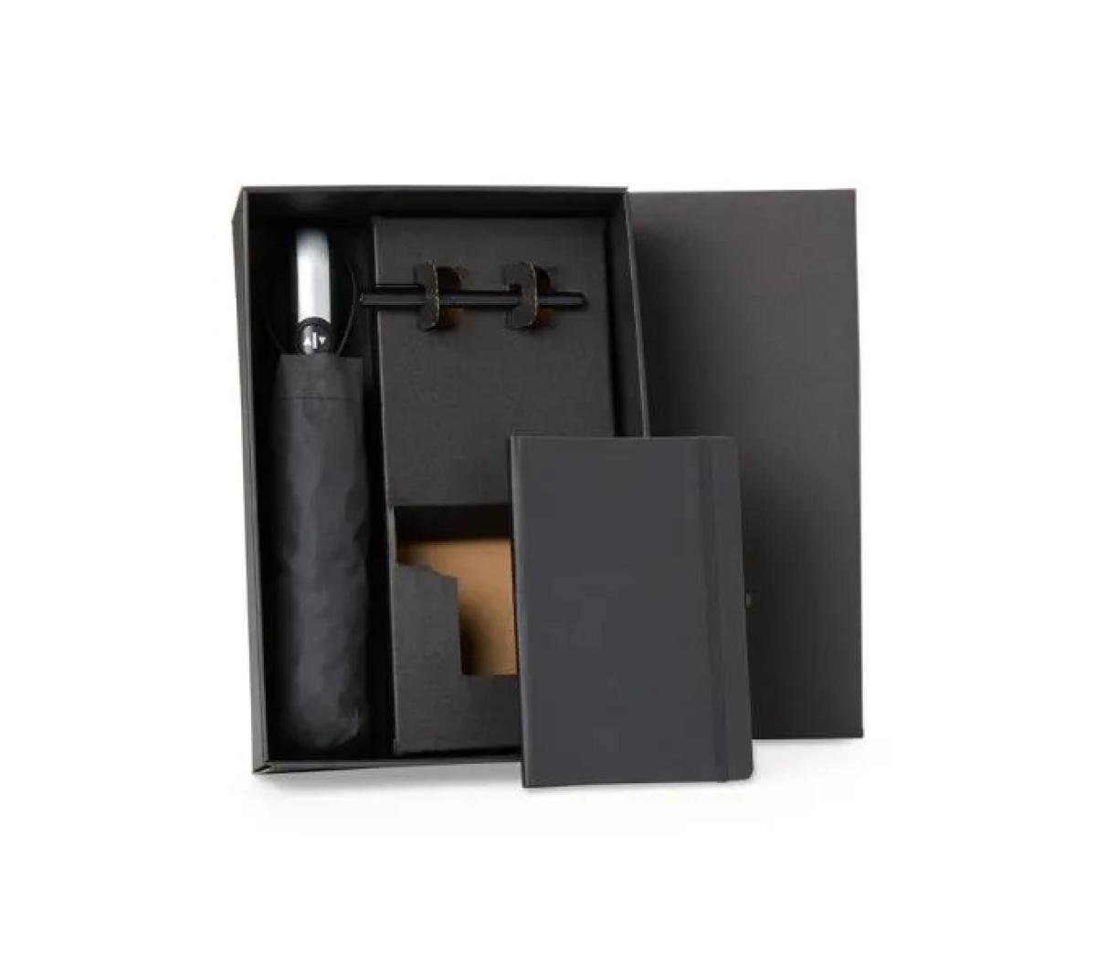 Kit Guarda-chuva Nylon Automático, Caderno Capa Dura e Caneta