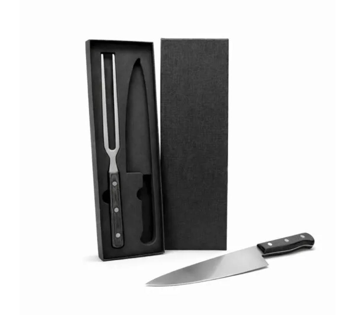 Conjunto Faca e Garfo Madeira e Inox Preto 2 Peças