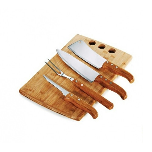 Kit Churrasco Bambu 5 Peças Tábua 37x23cm