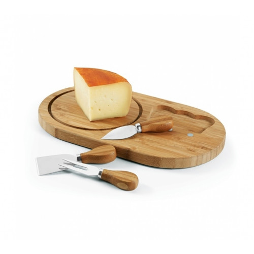 Tábua de Queijos Bambu com 3 Talheres Aço Inox 330x195mm