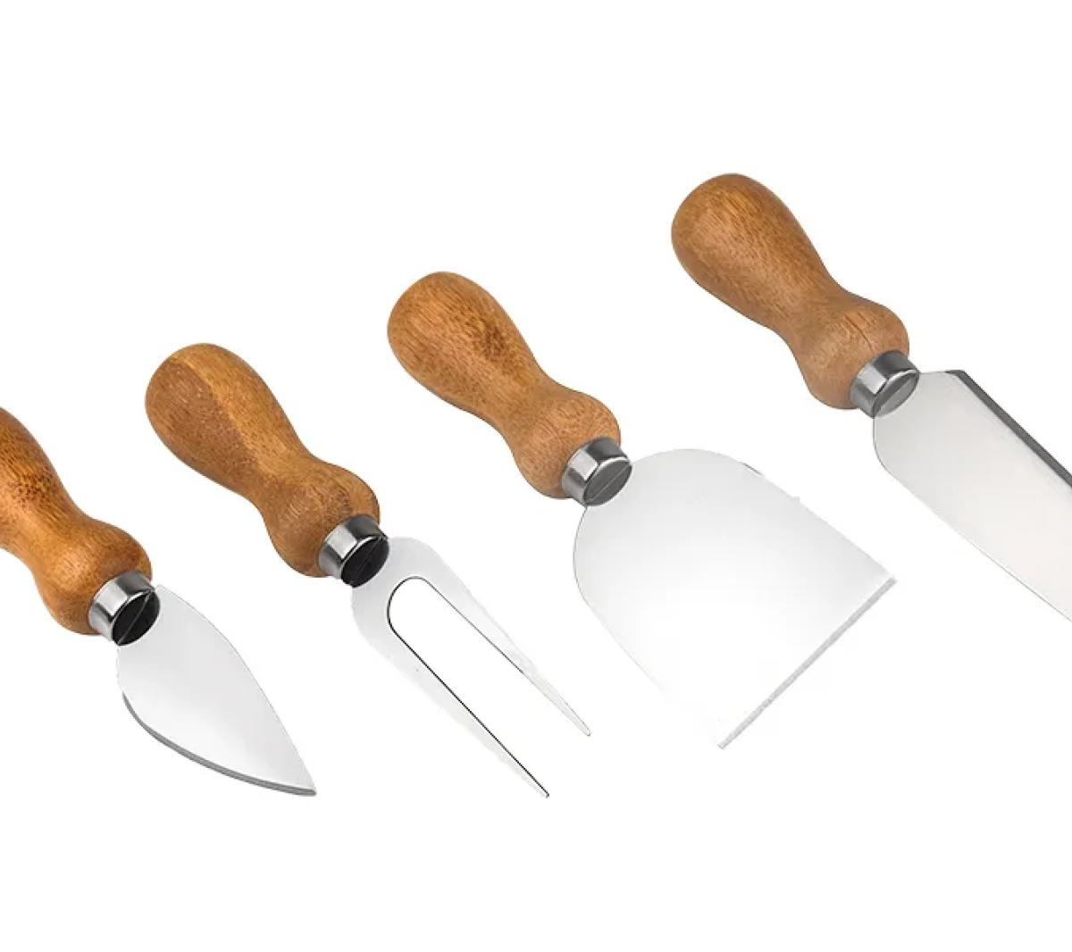 Conjunto para Queijo em Inox e Bambu 4 Peças