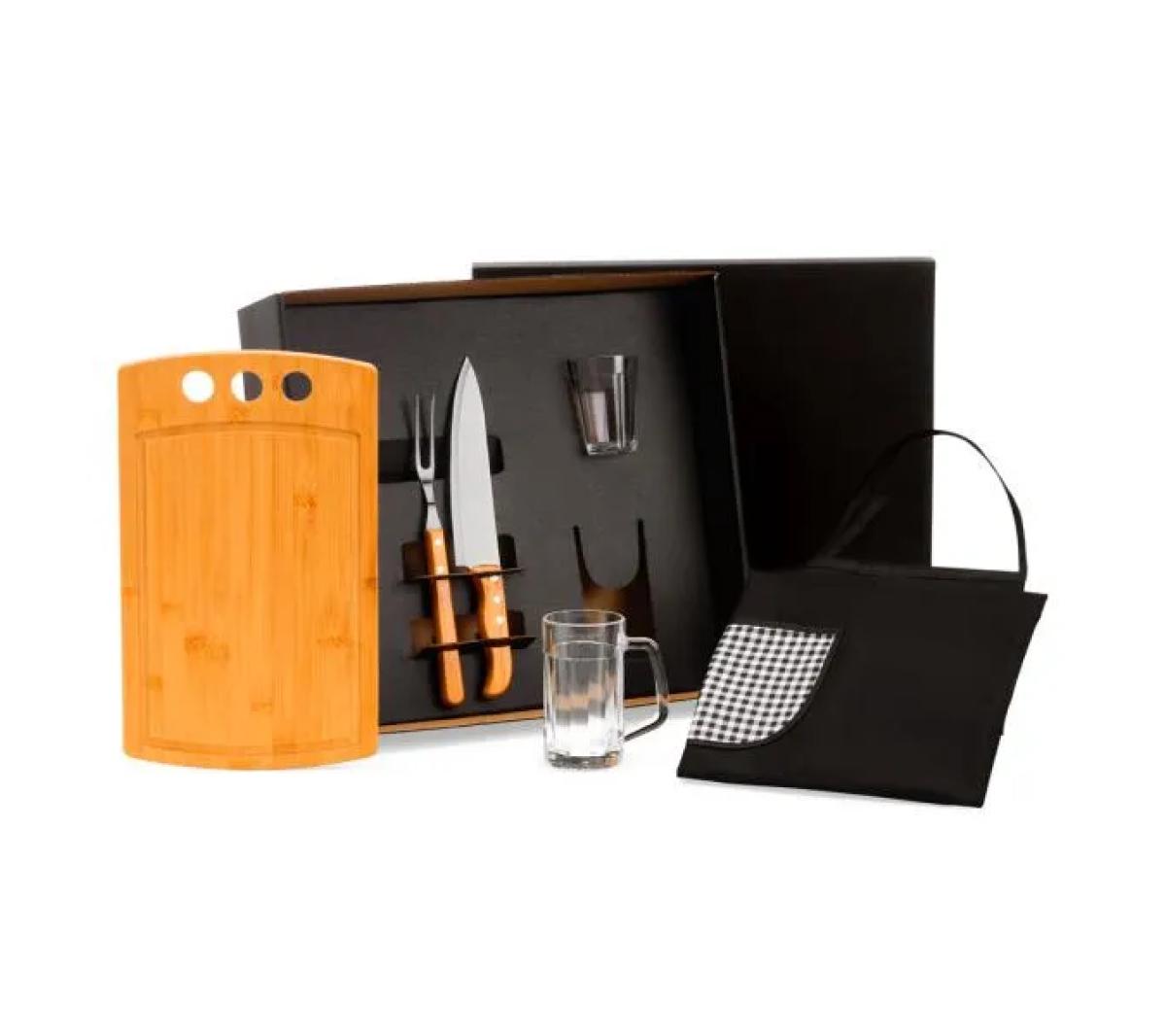 Kit Churrasco e Cerveja Bambu e Inox 6 Peças