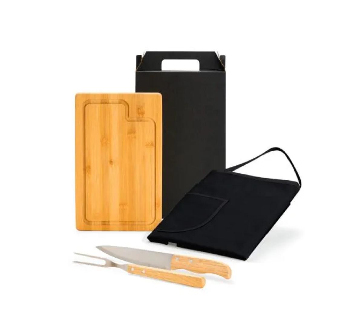 Conjunto Churrasco Bambu e Aço 4 Peças
