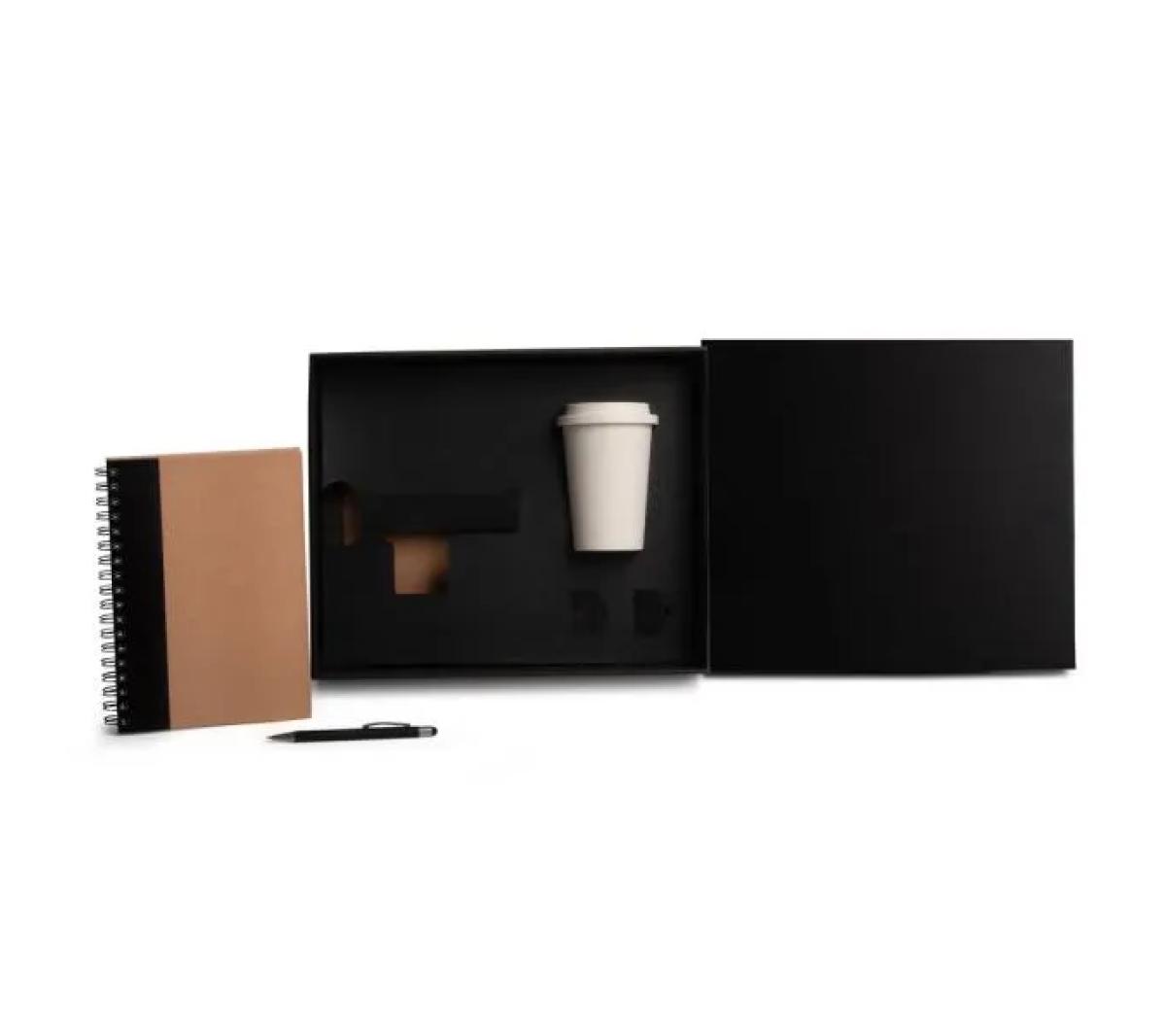 Kit Copo Fibra de Bambu, Caderno Capa Dura e Caneta Alumínio