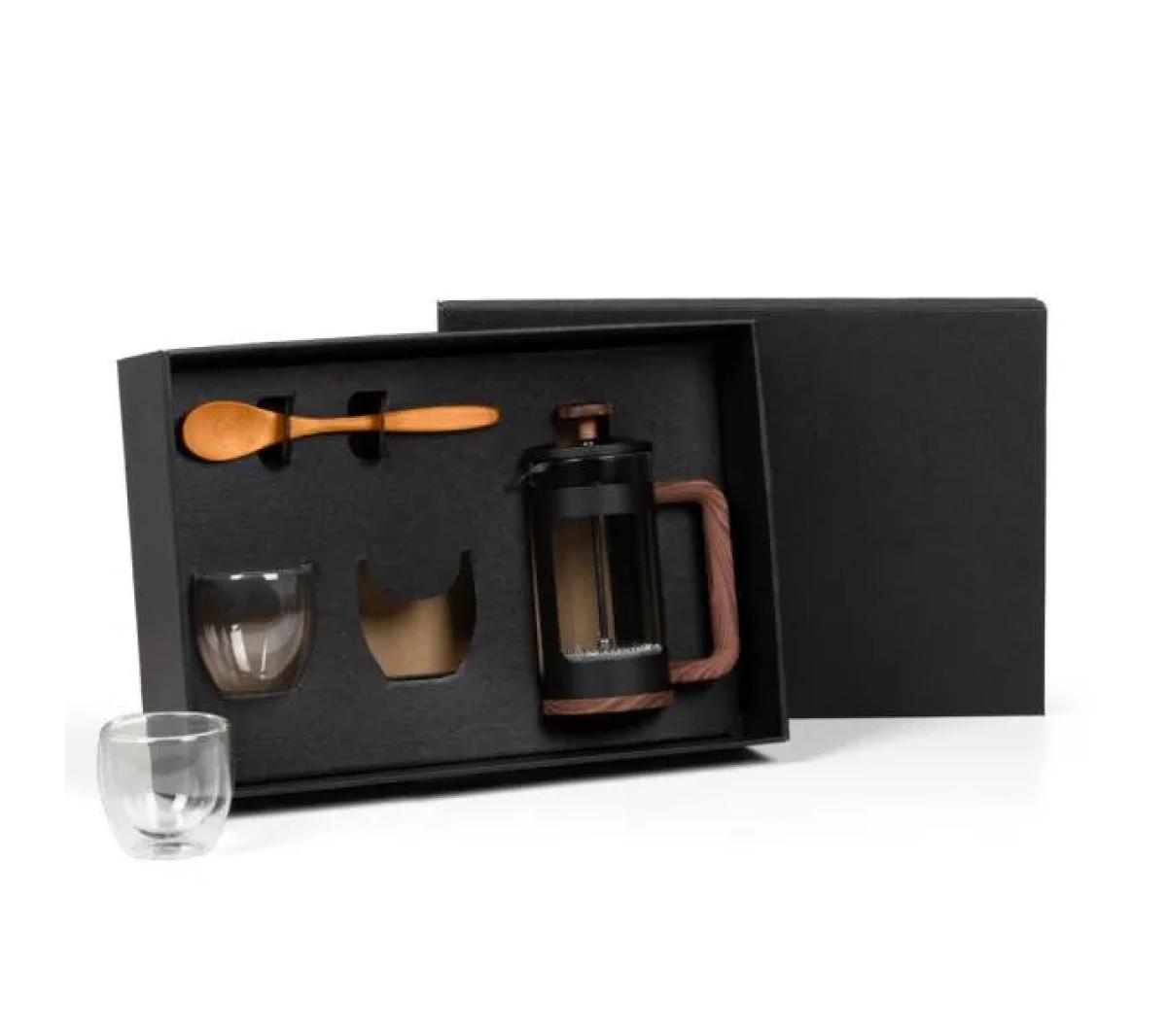 Kit Café com Prensa Francesa Vidro e Metal 4 Pçs