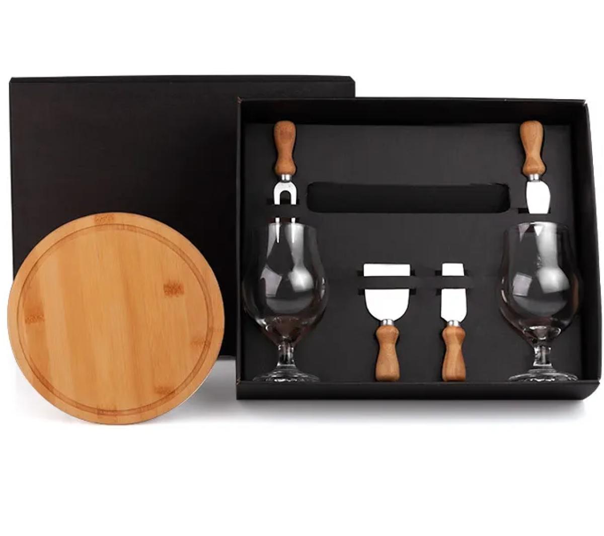 Conjunto Queijo Cerveja Bambu e Vidro 7 Peças