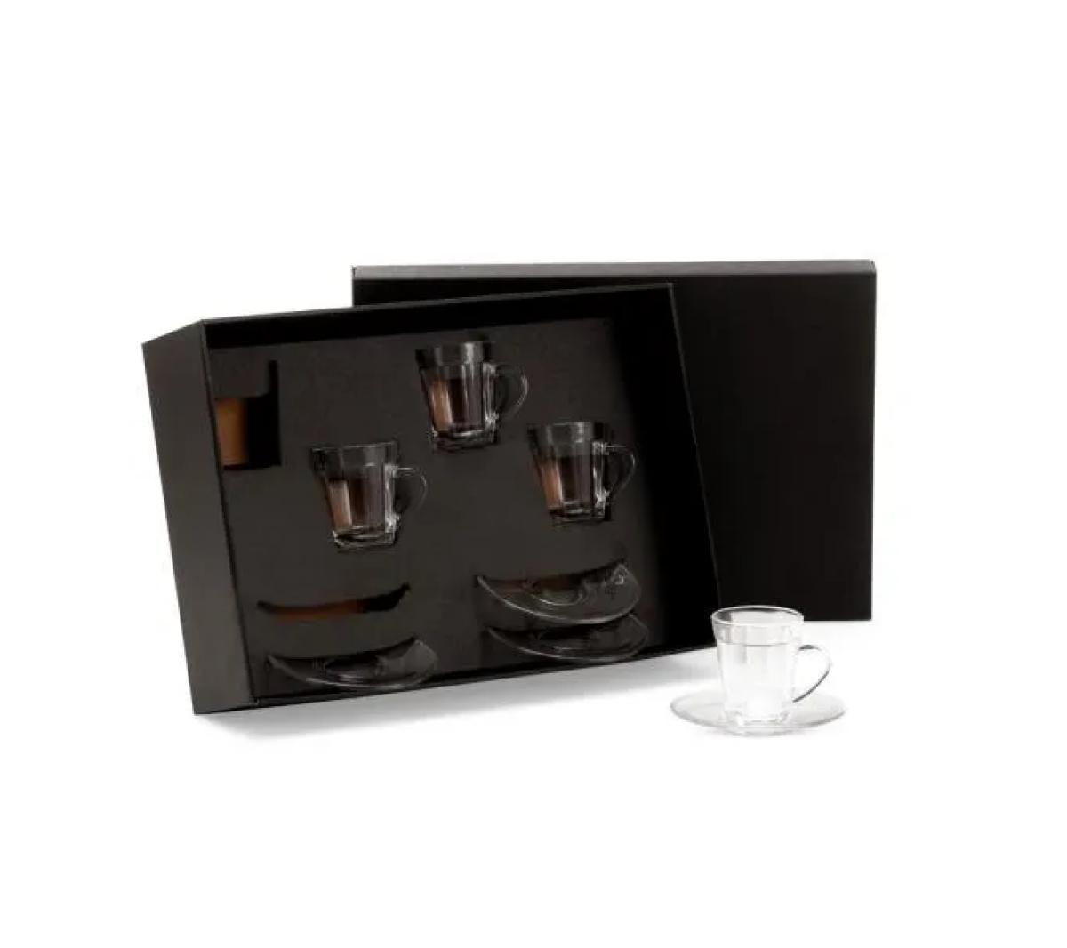 Conjunto de Xícaras e Pires Vidro 90ml - 4 Pçs