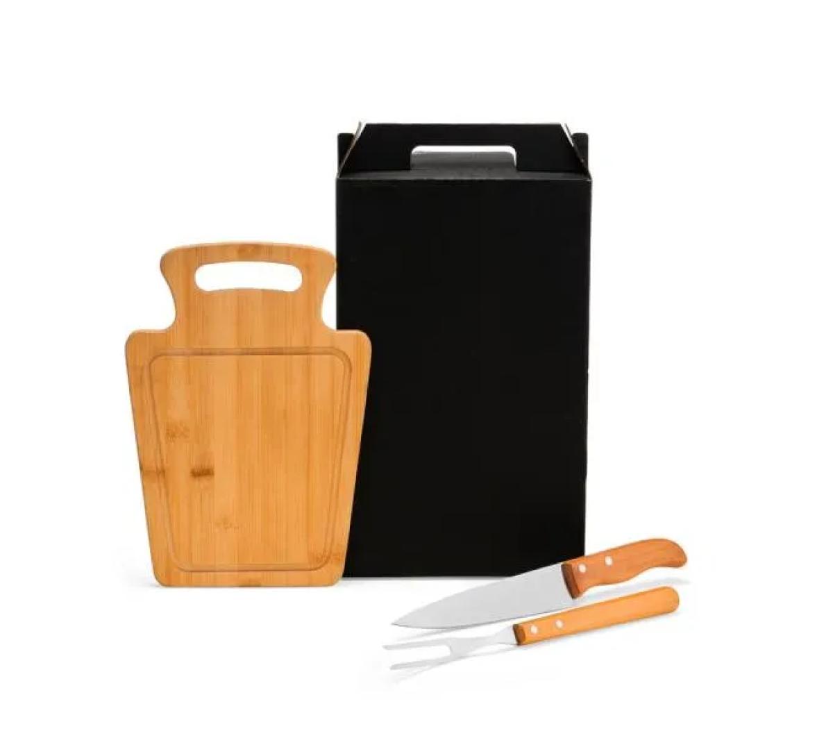 Conjunto para Churrasco em Bambu e Inox 30x21cm