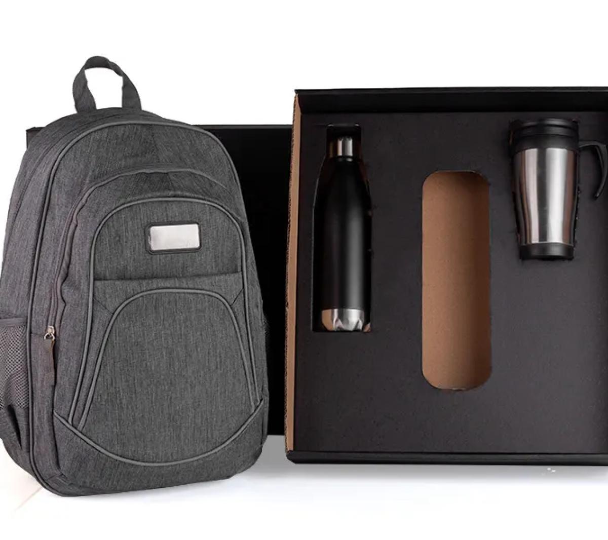 Kit Mochila, Garrafa e Caneca 3 Peças Inox