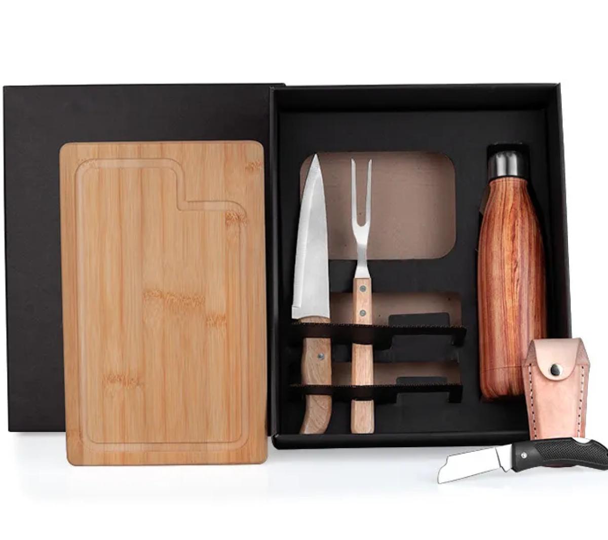 Kit Churrasco Madeira e Aço Inox 6 Pçs