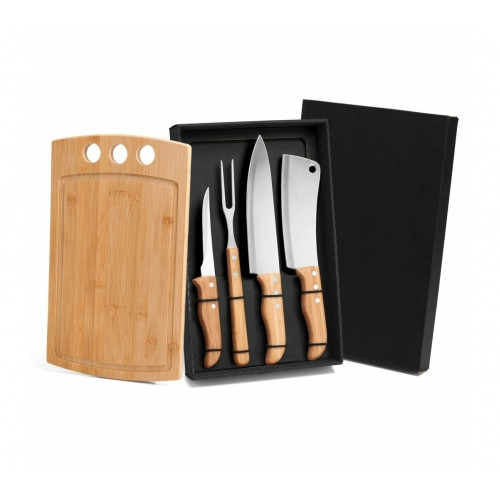 Kit Churrasco 5 Peças Inox e Bambu 37x22,5cm