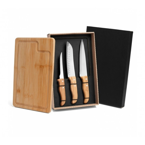 Kit Churrasco em Bambu e Inox 4 Peças 32x20,5cm