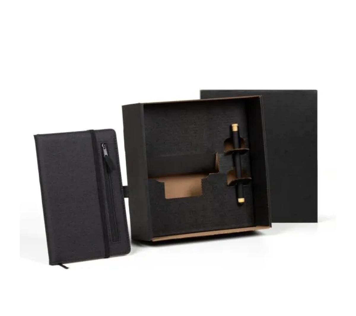 Caderno Pautado Couro Sintético com Caneta Touch Alumínio Bambu