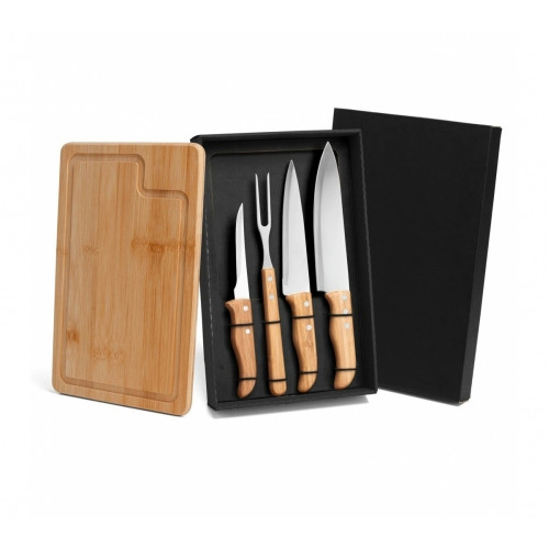 Kit Churrasco 5 Peças Bambu e Aço Inox 37x22,5cm