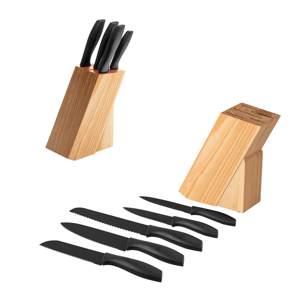 Kit de Facas com Suporte em Pinho e Inox 150x310mm