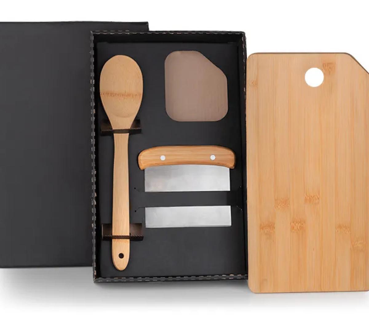 Kit Utensílios de Cozinha em Bambu e Inox