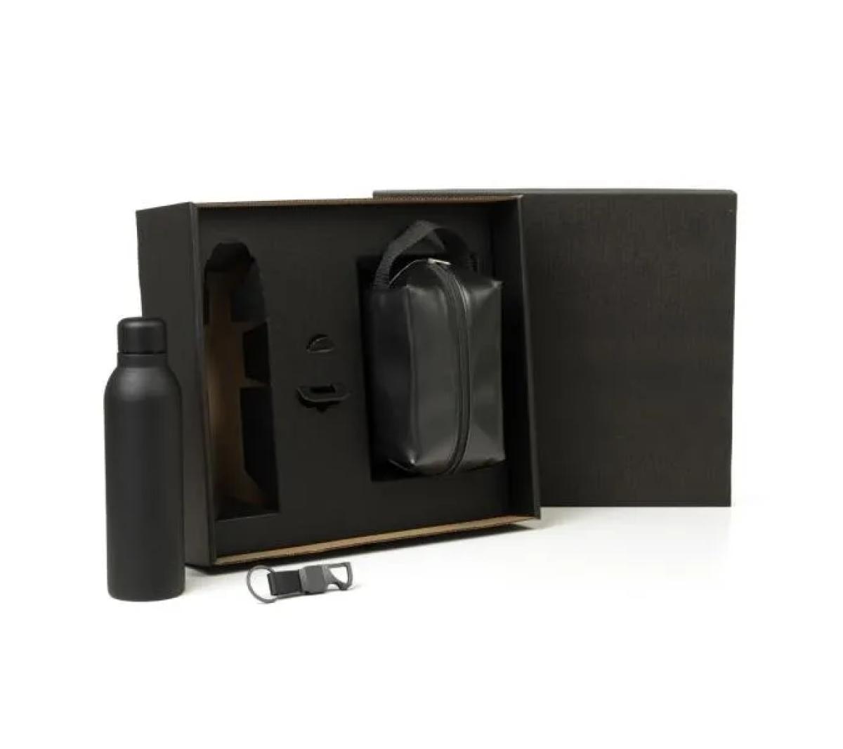 Kit 3 Peças: Garrafa Inox, Necessaire e Chaveiro