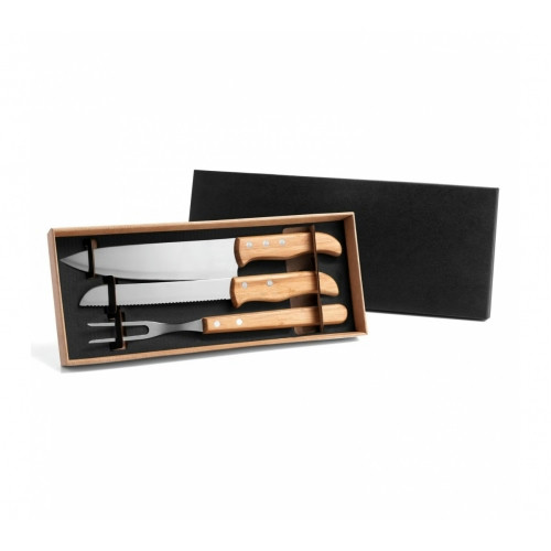 Kit Churrasco 3 Peças em Inox e Bambu 355x145mm