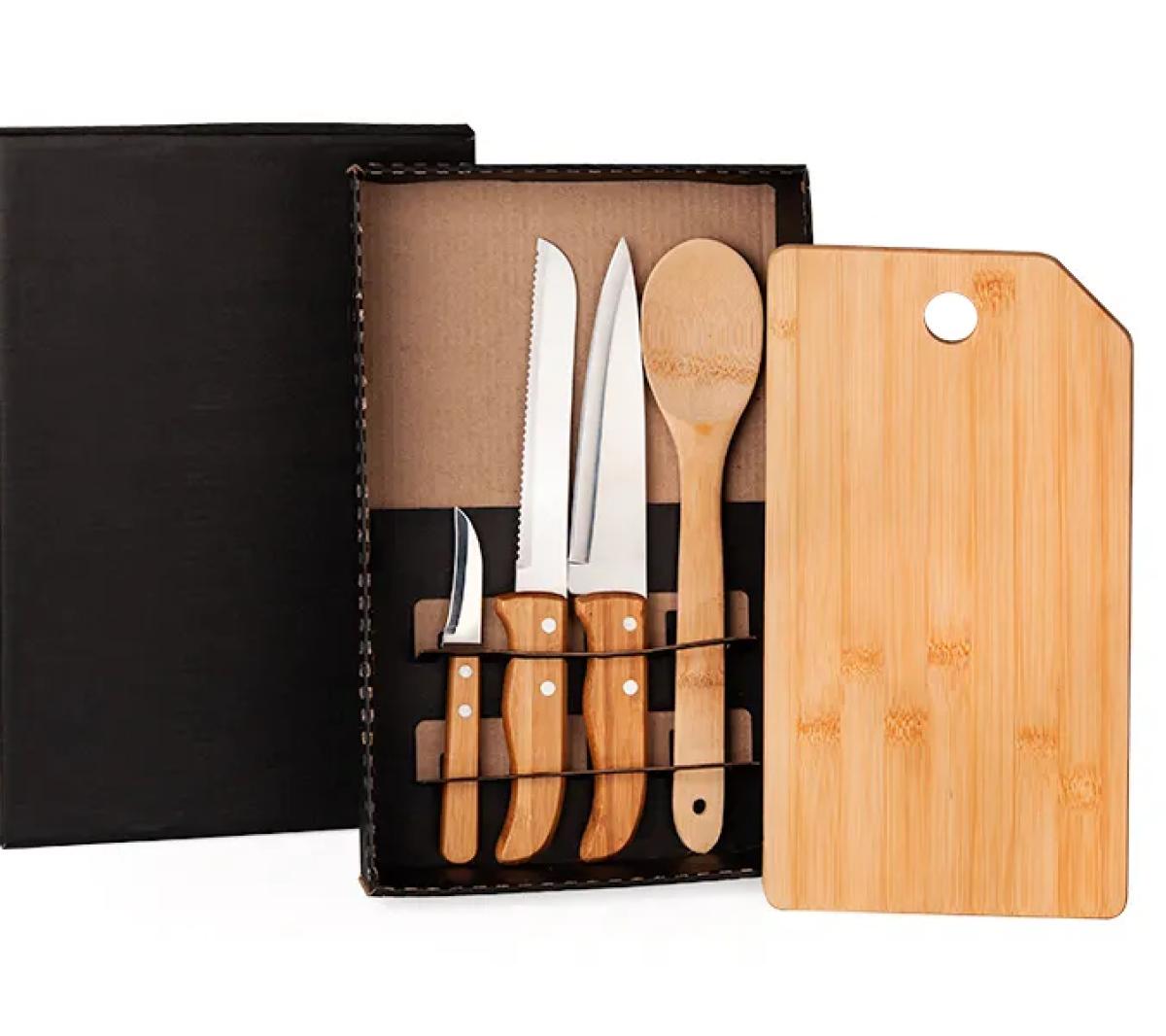 Conjunto para Cozinha Bambu e Inox 5 Peças