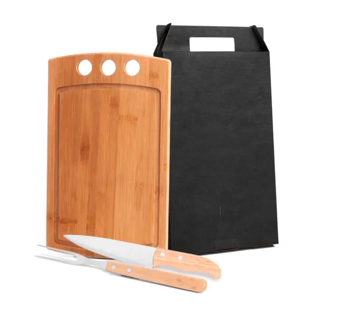 Kit Churrasco Bambu e Inox 3 Pçs