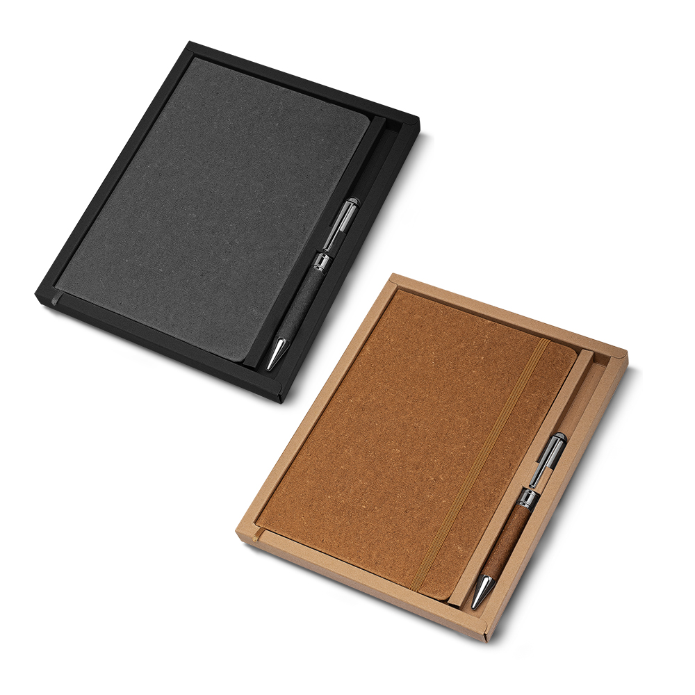 Kit Escritório Couro Reciclado e Metal 80 fls 21,3x14,5cm