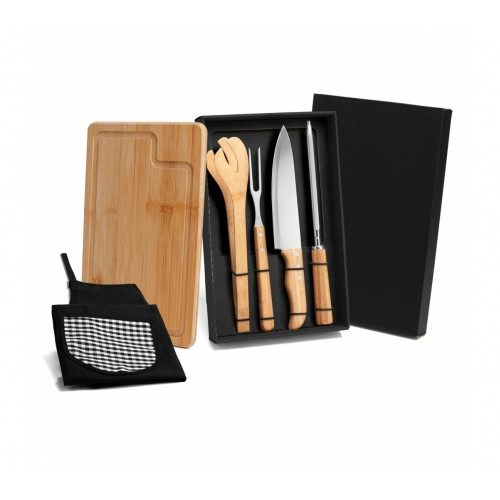 Kit Churrasco 6 Peças em Bambu e Inox 37x22,5cm