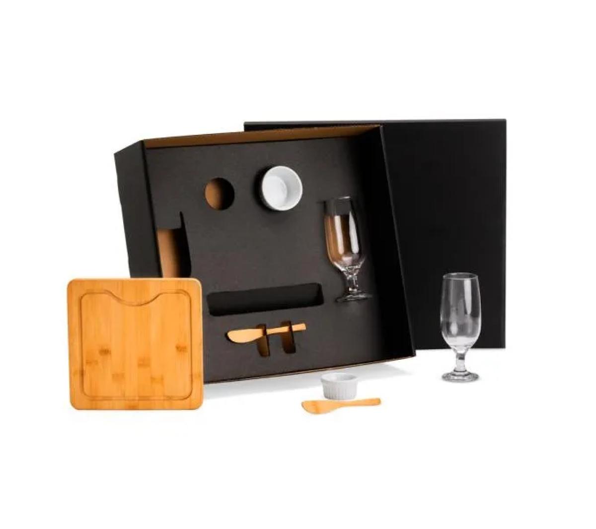 Kit Petiscos para Queijo e Cerveja em Bambu 7 Peças 21x21cm