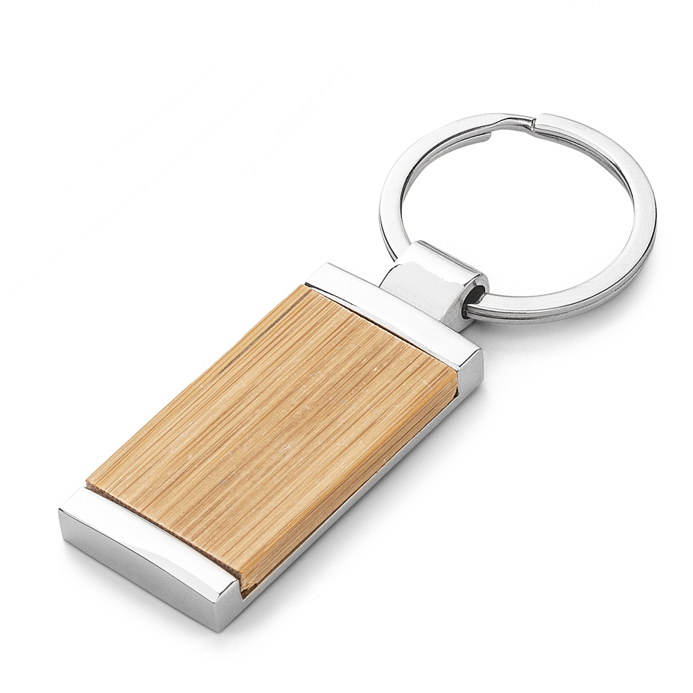 Chaveiro Executivo Metal e Bambu 8,2x3,3cm