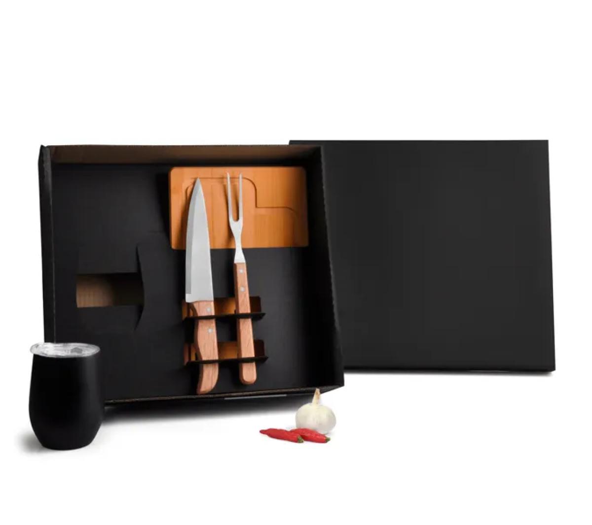 Kit Churrasco e Copo Térmico Bambu e Inox 340ml