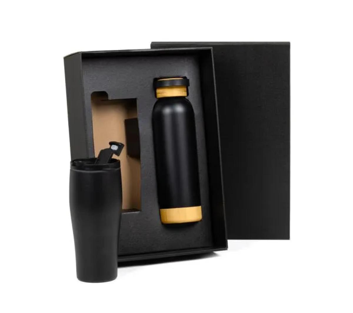 Kit Copo e Garrafa Aço Inox Parede Dupla 2 Pçs