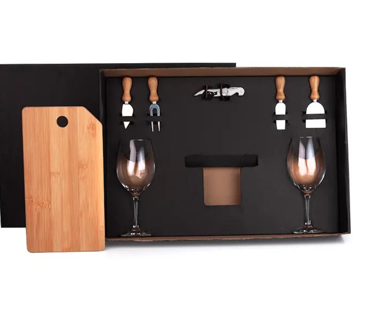 Kit Queijo e Vinho Bambu e Vidro