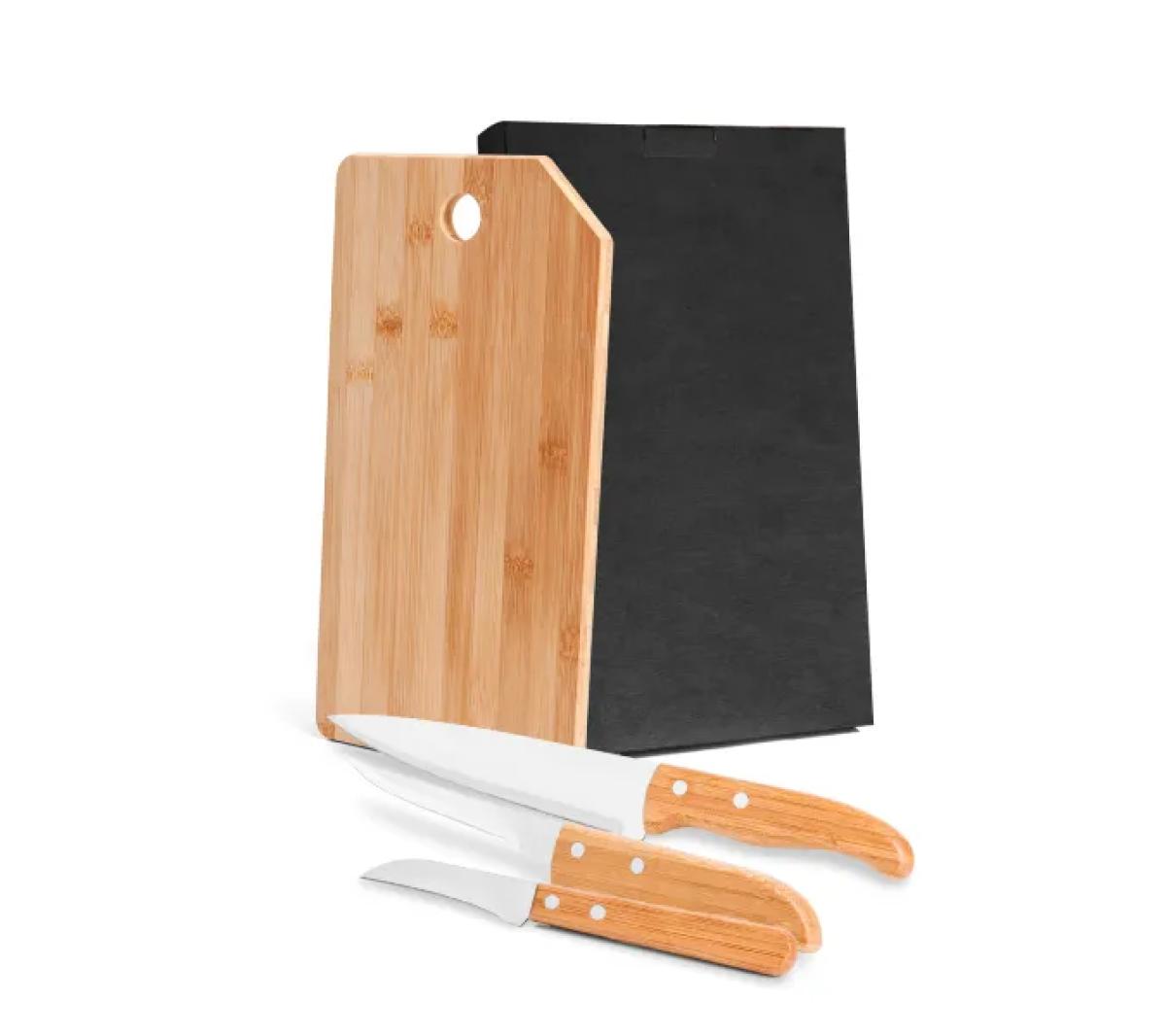 Kit Cozinha Bambu e Aço Inox com Faca Desossa - 4 Peças