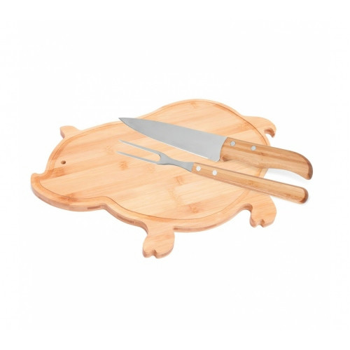 Kit Churrasco 3 Peças em Bambu e Aço Inox 38x25,5cm