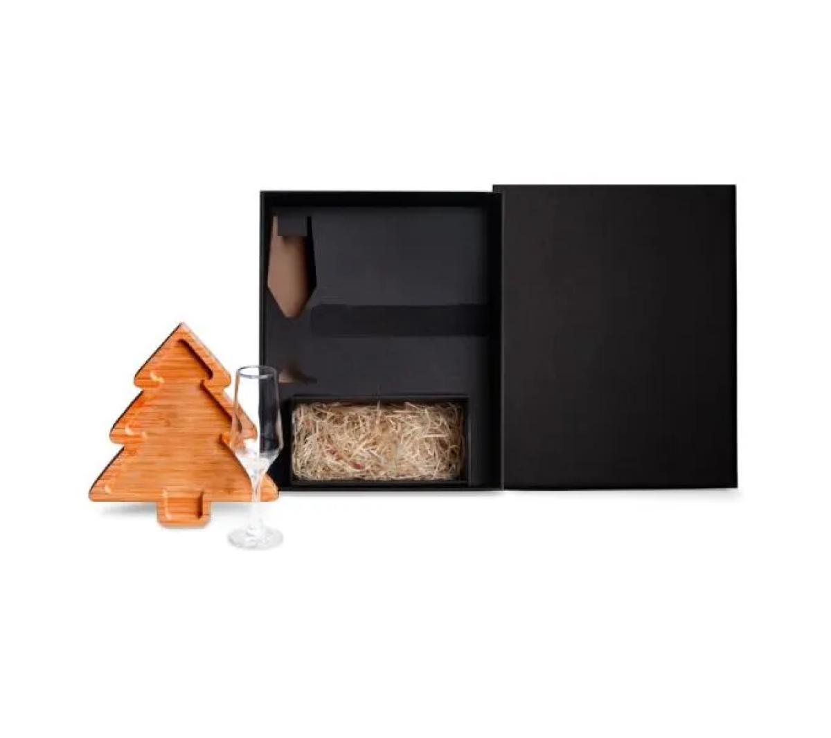 Kit Petisco Madeira e Vidro Tábua Formato Pinheiro