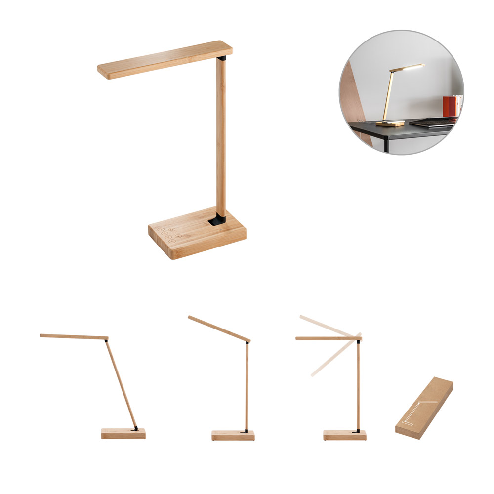 Luminária Dobrável em Bambu com Carregador Wireless 432x110mm