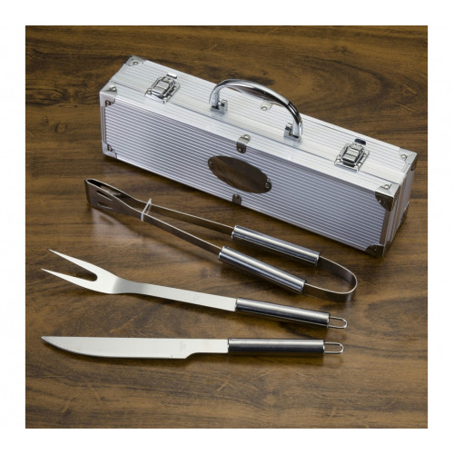 Kit Churrasco 3 Peças Inox em Maleta de Alumínio 11,6x36,7cm