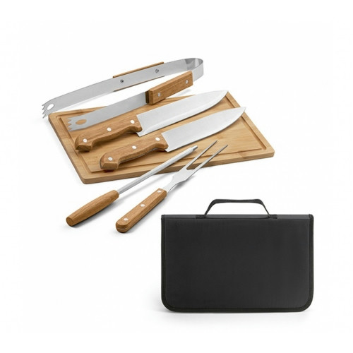 Kit Churrasco 7 Peças em Madeira e Aço Inox 350x230mm