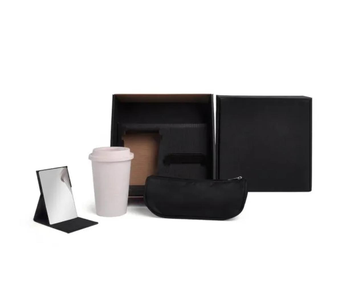Kit Necessaire Microfibra, Copo Fibra de Bambu e Espelho