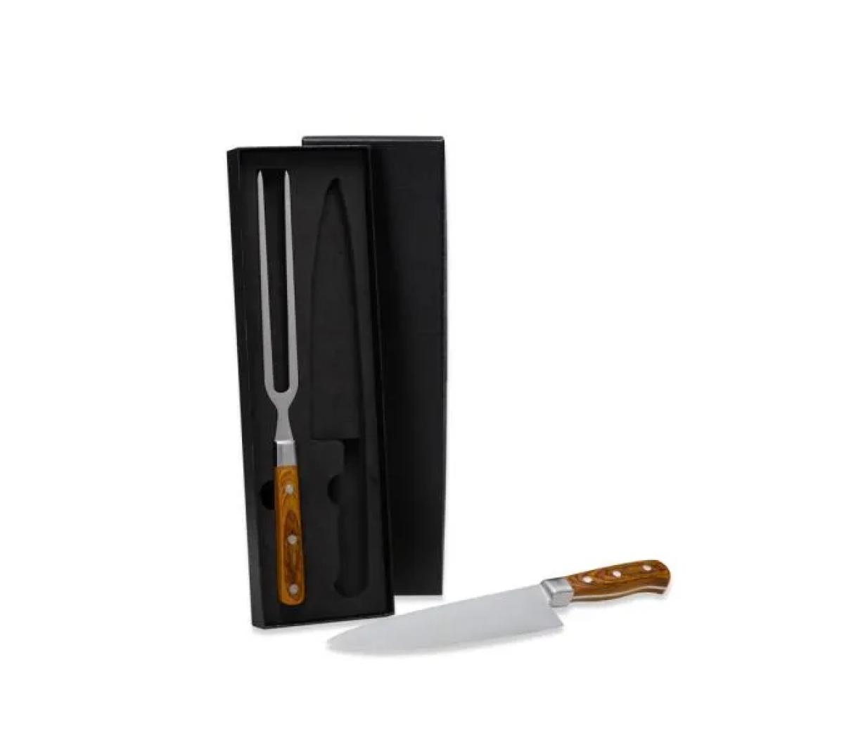 Conjunto Faca e Garfo Premium Madeira e Inox 2 Pçs