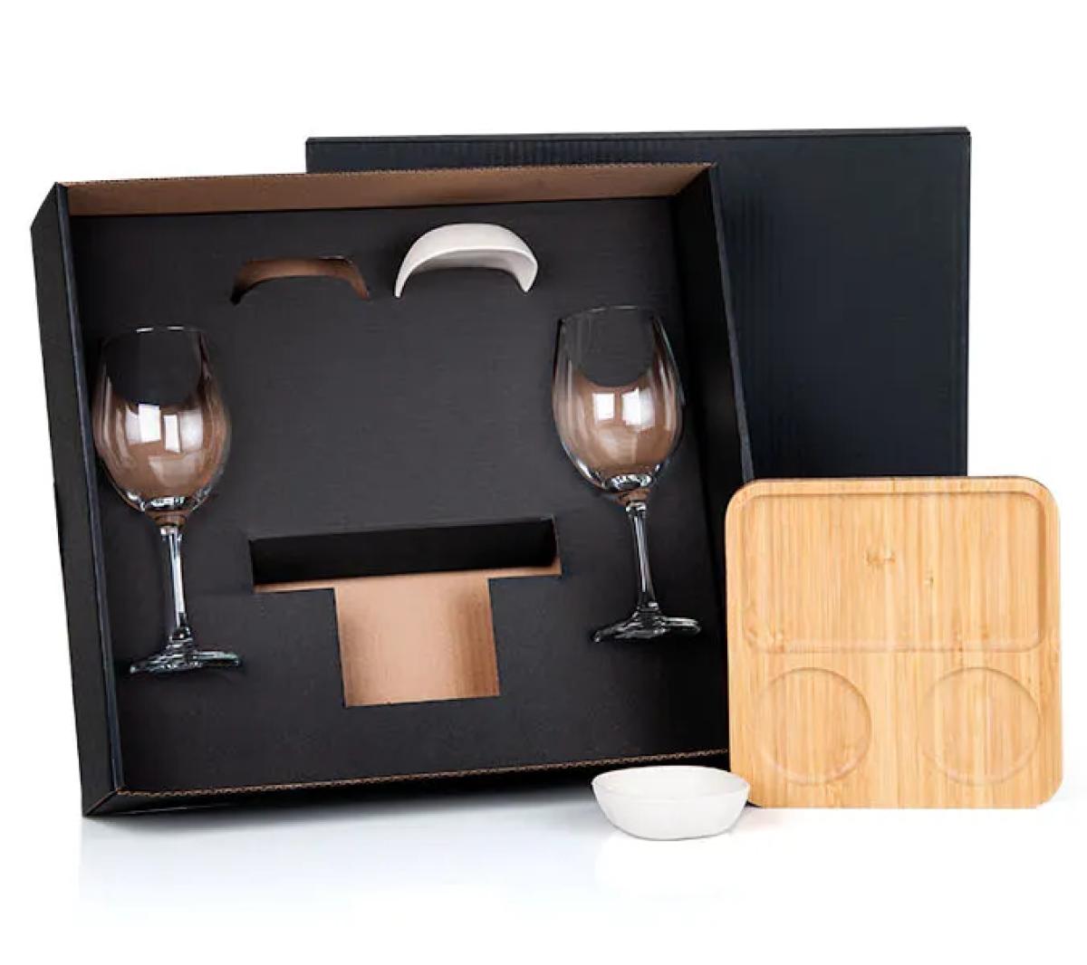 Kit Vinho e Petisco com Petisqueira Bambu 21,5x21cm