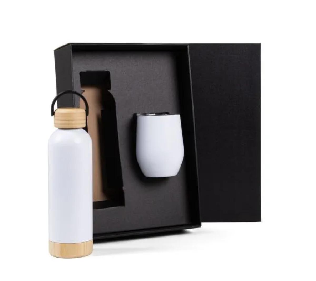 Kit Garrafa e Copo Térmico Inox Branco