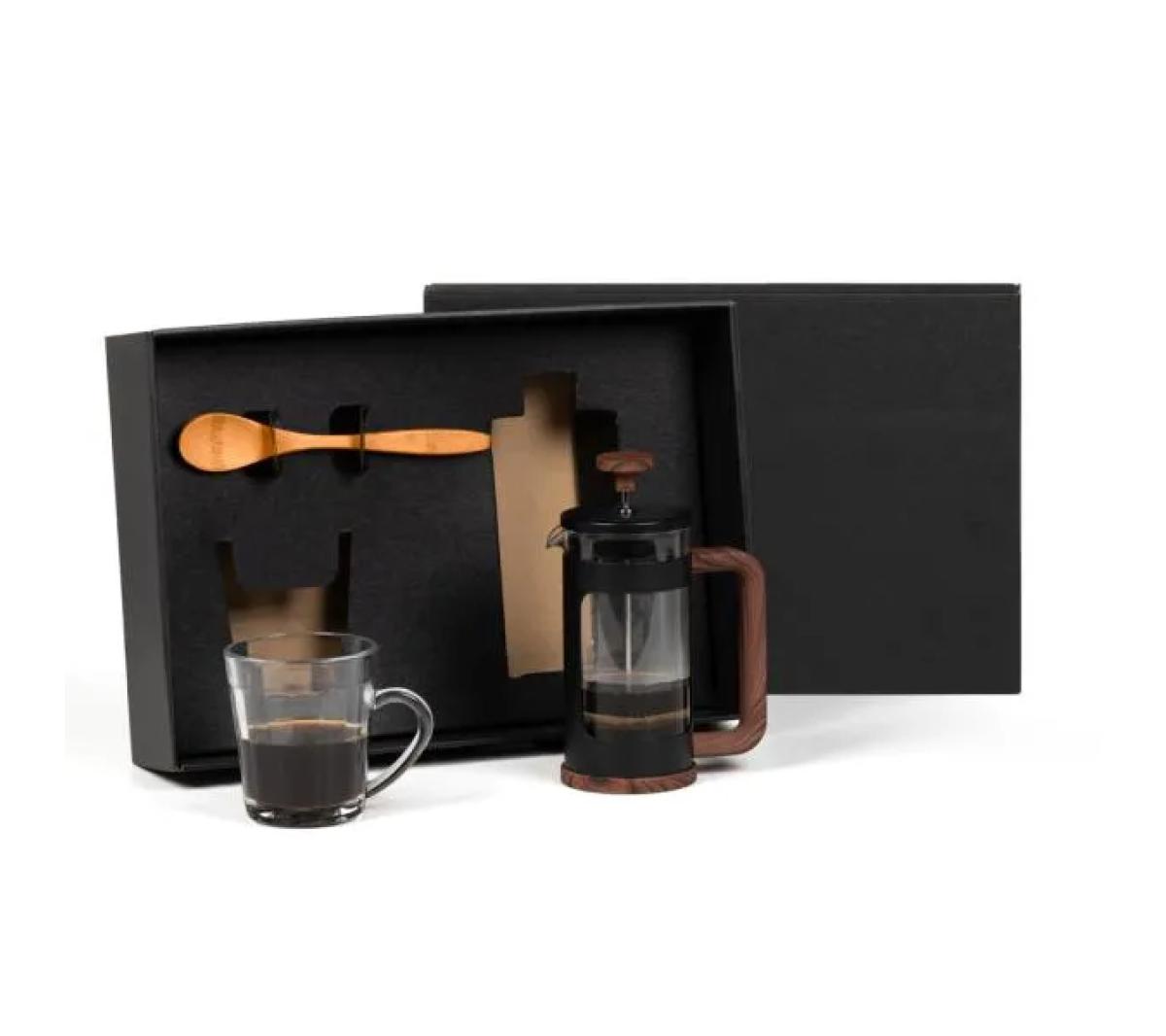 Kit para Café com Prensa Francesa em Vidro e Bambu
