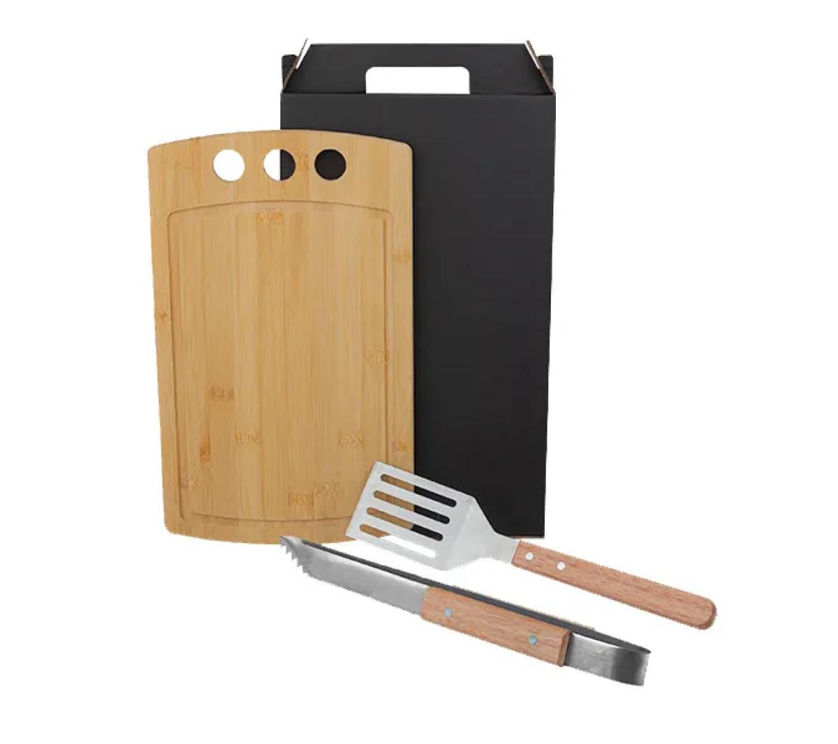 Kit Churrasco Bambu e Inox 3 Peças